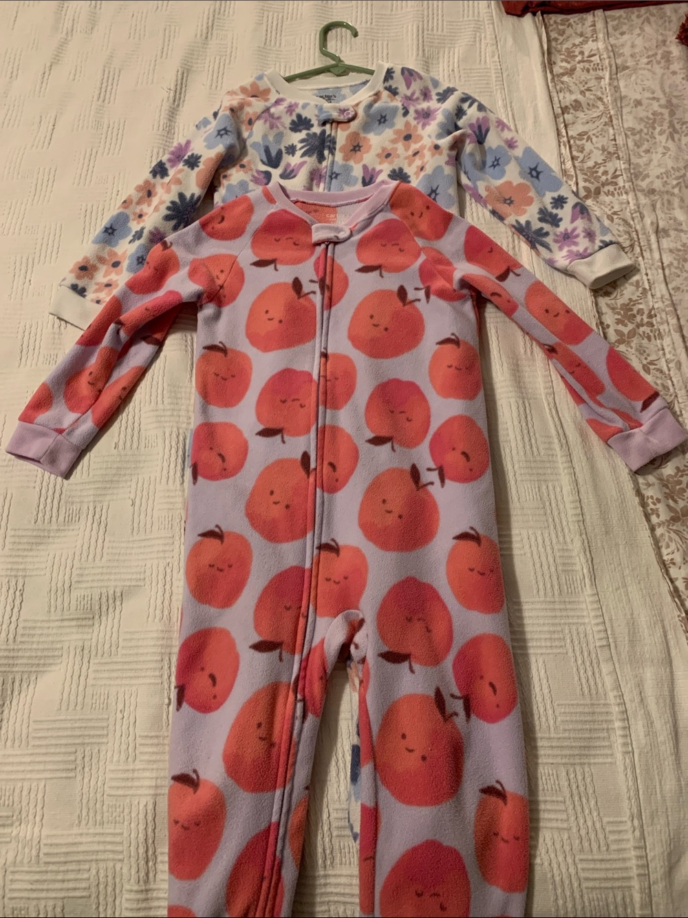 Carter's Floral Fleece Footed One-Piece - White with Peach & Lavender Flowers